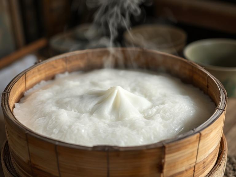 椰汁年糕蒸製過程