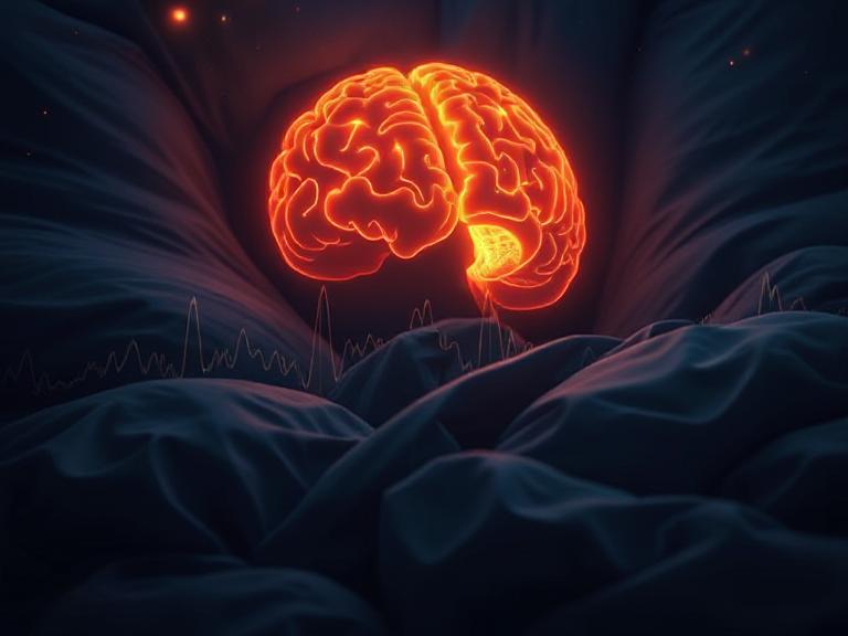 一個示意圖顯示大腦在REM睡眠階段的活動