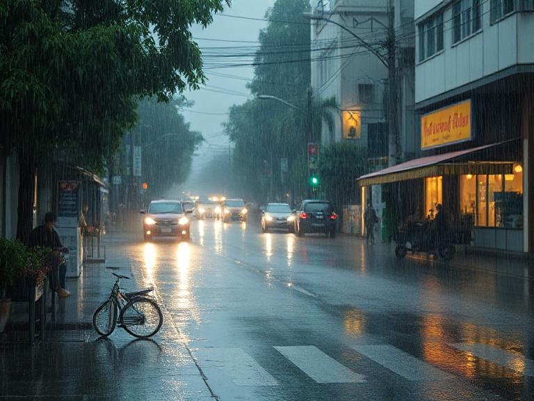 暴雨來襲的街景