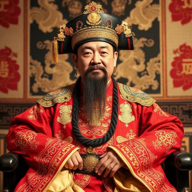 清代乾隆皇帝朝服像，展現精緻的龍袍與繁複的宮廷服飾細節